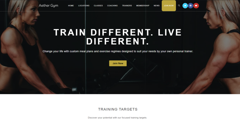 aether gym homepage.