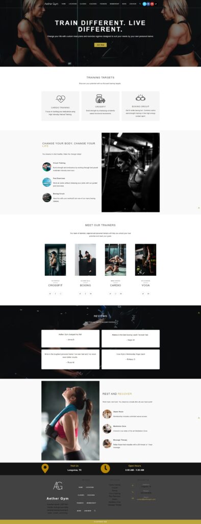 aether gym homepage full screenshot.