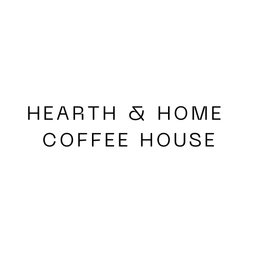 Hearth & Home Coffee House logo in neue machina.