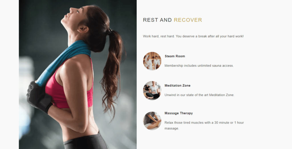 Screenshot from Aether's Gym homepage showing the Rest and Relax section